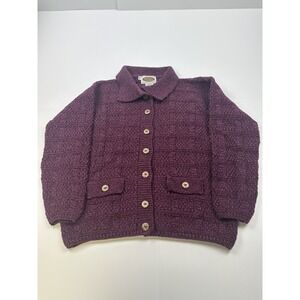 SWEATERS OF IRELAND TRADITIONAL IRISH Stitches Wool CARDIGAN SZ Medium Purple